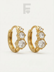 Pendientes de aro con 3 circonitas, acero quirúrgico, joyería brillante, diseño elegante.