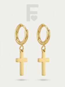 Pendientes de aro con cruz colgante, acero quirúrgico, joyería moderna, tendencia 2024.