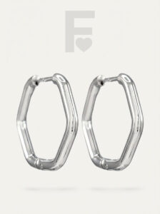 Pendientes de aro hexagonales, acero quirúrgico, joyería moderna, diseño vanguardista.