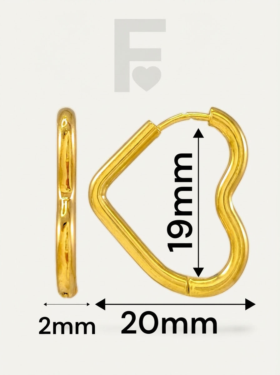 Pendientes de aro con forma de corazón, medidas detalladas, acero quirúrgico, joyería para enamorados.