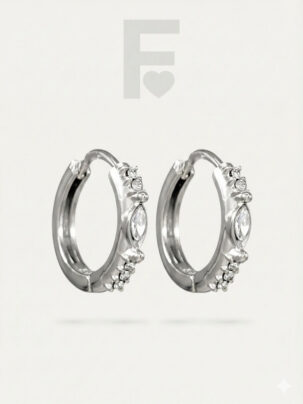 Pendientes de aro Boato, circonitas AAA, acero quirúrgico, lujo, elegancia. plateado.