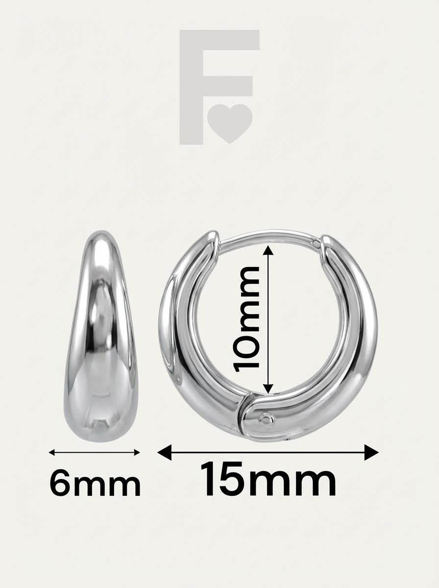 Para que puedas elegir el tamaño ideal, te presentamos las medidas exactas de nuestros pendientes de aro regordete. Con 10mm de diámetro, son perfectos para un look discreto y elegante.