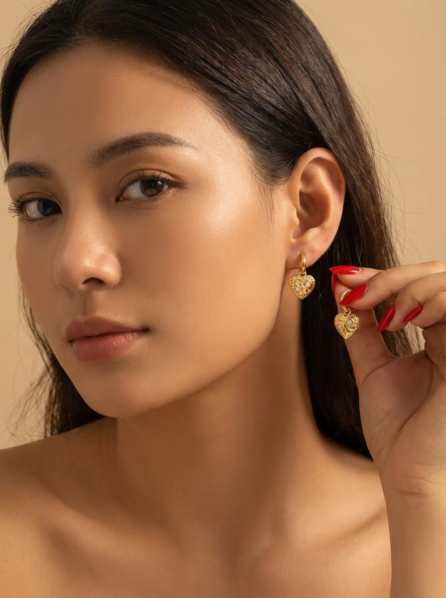 Pendiente aro CORAZON CURTIDO - Imagen 3