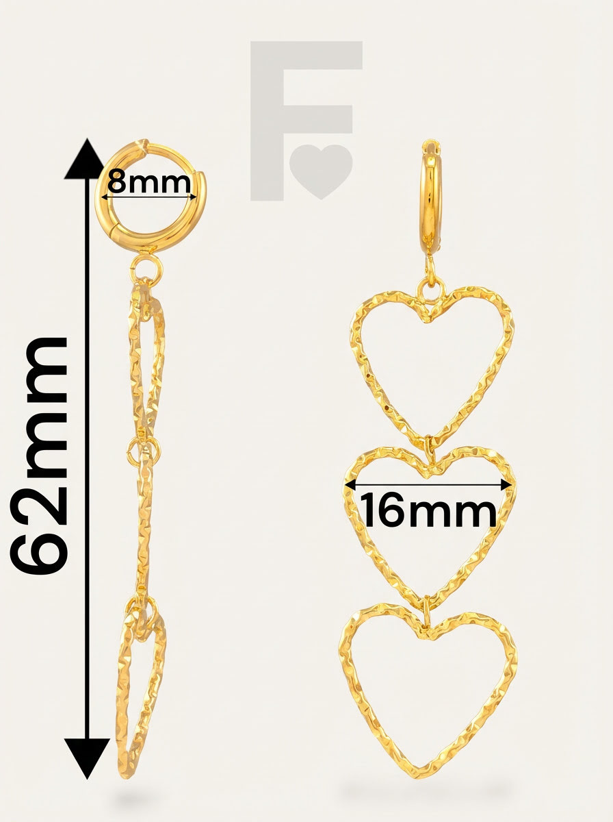 Medidas de los pendientes "Amor a la Vista" de FLORYNATA, 62mm de largo, ideales para destacar en eventos especiales o looks diarios con personalidad.