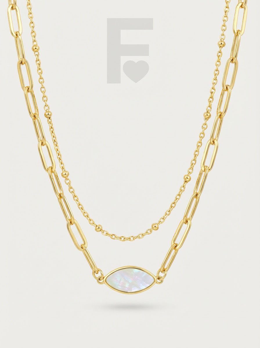 Collar ojo de mar nácar FLORYNATA, vista frontal completa, diseño marino acero quirúrgico, joya tendencia