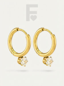 Pendientes "Aro Solitario" de FLORYNATA, diseño clásico con aro de 10mm y circonita brillante, perfectos para mujeres elegantes y sofisticadas.