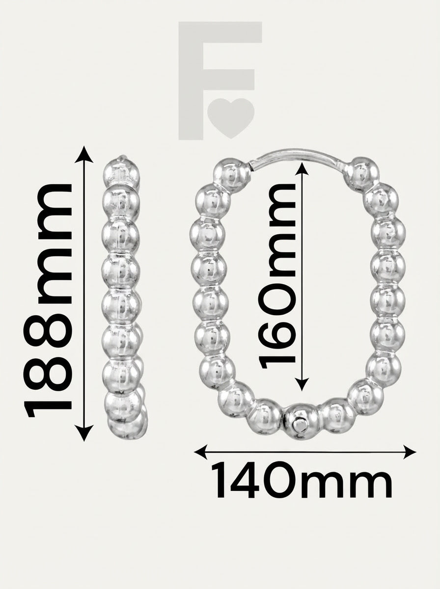 Pendientes de aro ovalobola, medidas detalladas, acero quirúrgico 316L, joyería hipoalergénica.