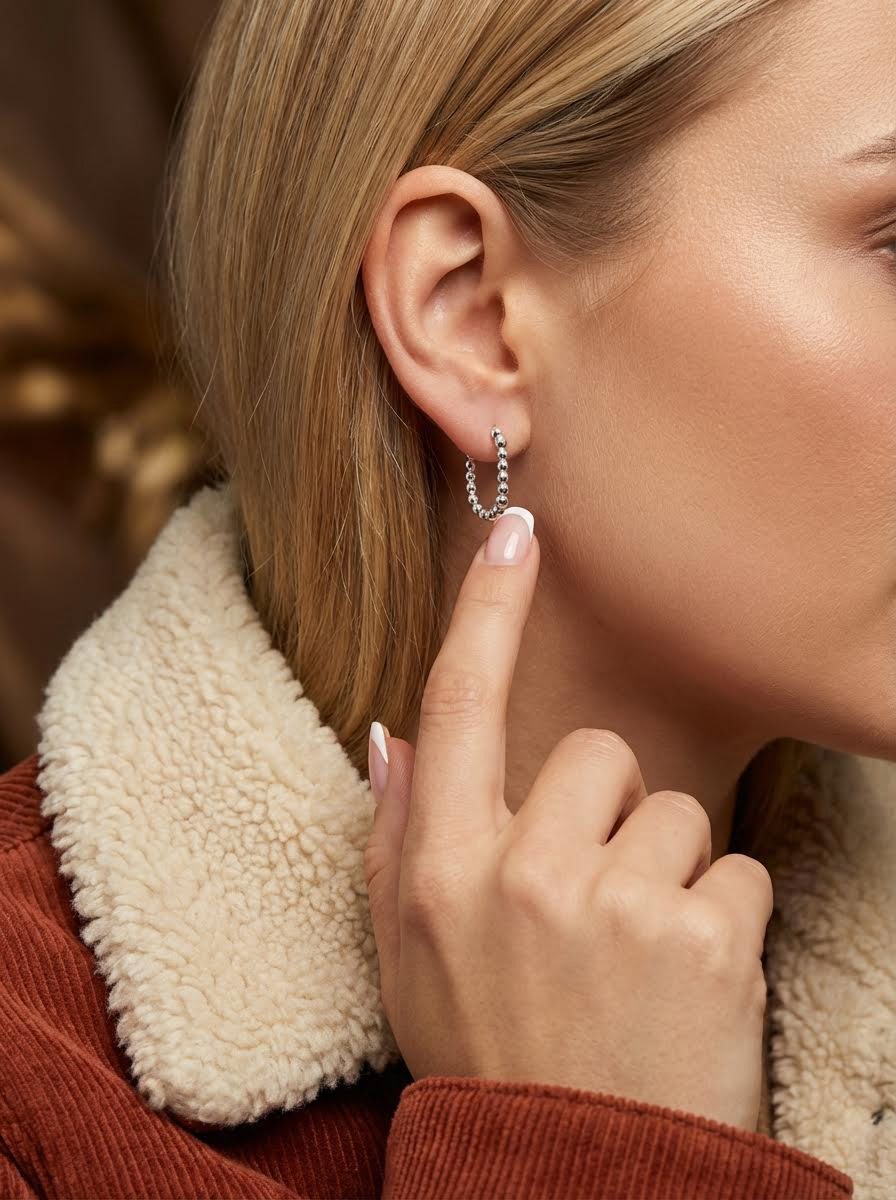 Pendiente aro OVALOBOLA (plateado) - Imagen 2