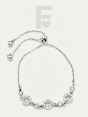 Pulsera circonitas trinidad FLORYNATA, plano general, diseño ajustable, acero quirúrgico 316L