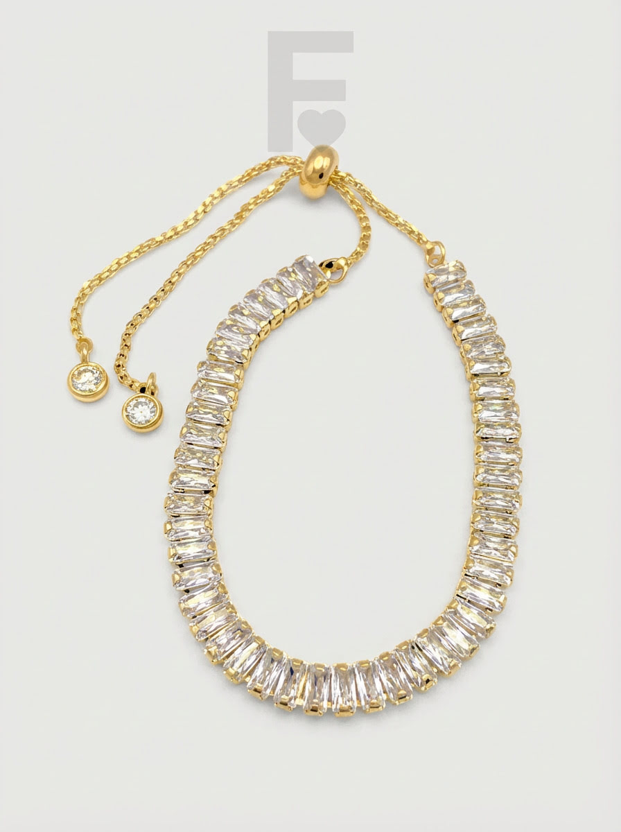 "Pulsera cristal rallado FLORYNATA, plano general, diseño ajustable, acero quirúrgico 316L"