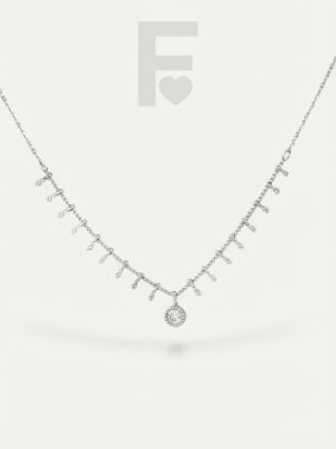 Collar circonita picos glamour FLORYNATA, plano general, diseño moderno conservador, acero quirúrgico 316L