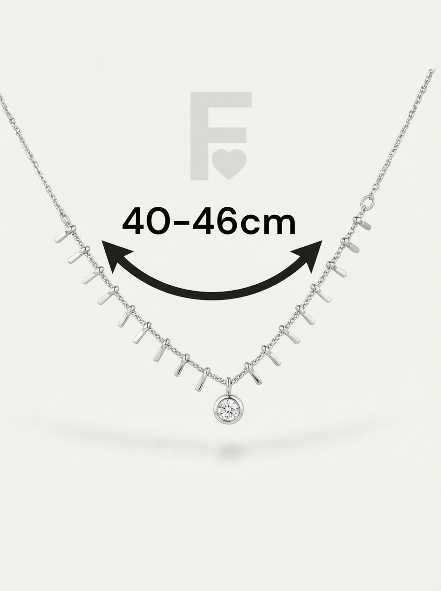 Medidas collar circonita picos glamour FLORYNATA, longitud ajustable, acero quirúrgico 316L, colgante Picos de Glamour, medidas joya