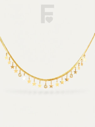"Collar perseidas FLORYNATA, vista frontal, lluvia de estrellas, circonitas AAA, acero quirúrgico 316L