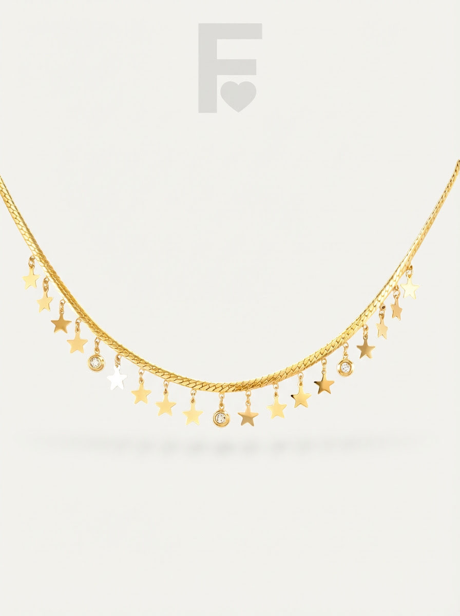 Collar Perseidas: lluvia de estrellas doradas con circonitas AAA, brillo celestial