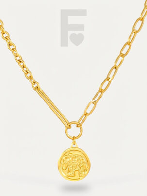 Collar elefante tailandés FLORYNATA, vista frontal, 3 cadenas acero quirúrgico, colgante Chang