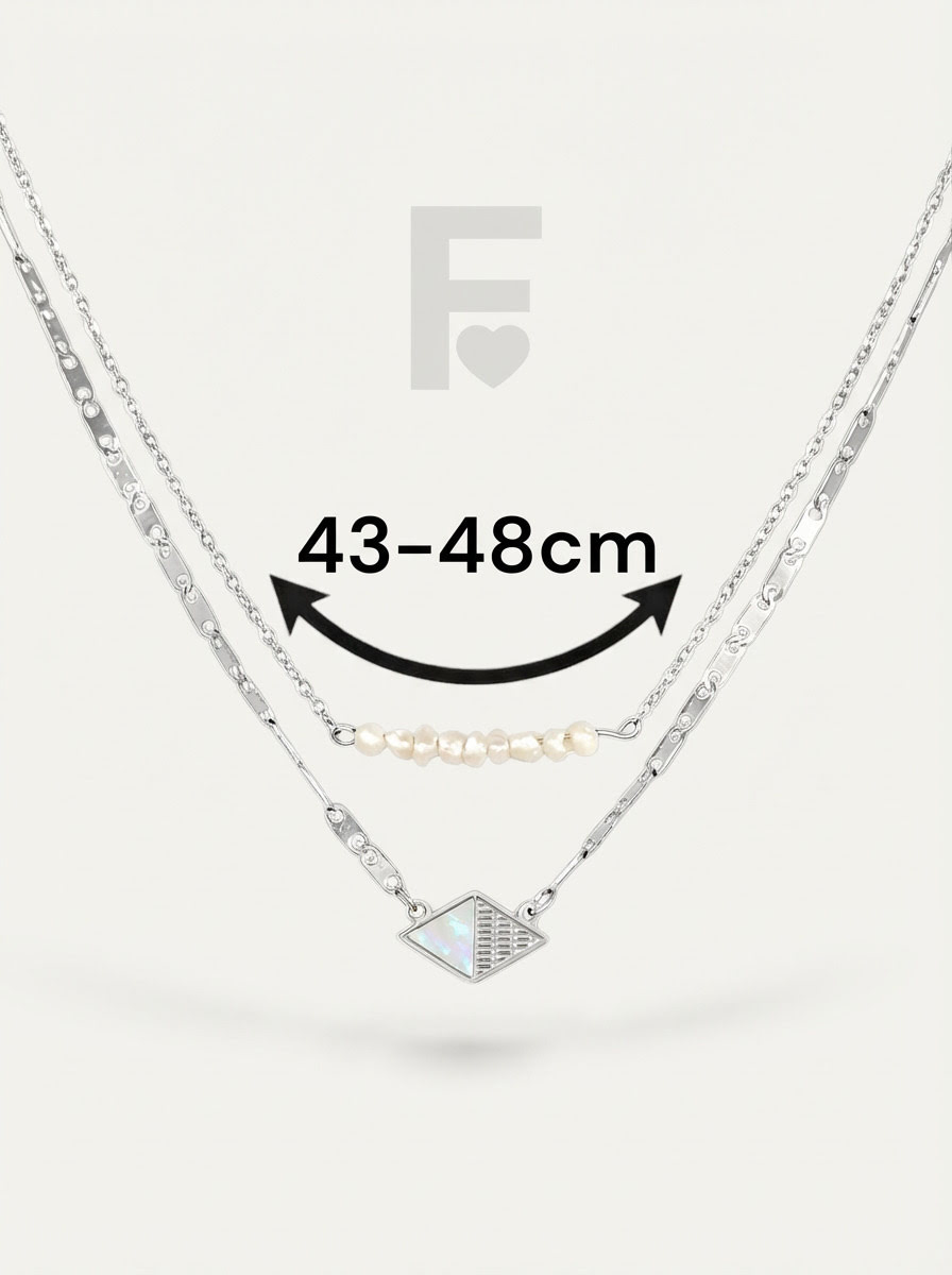 Medidas collar doble perlas nácar FLORYNATA, longitud ajustable, perlas naturales, nácar, acero quirúrgico, medidas joya