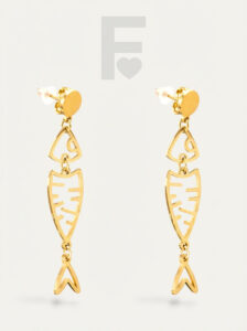 Pendientes pez movimiento FLORYNATA, vista frontal, diseño Sal, acero quirúrgico 316L