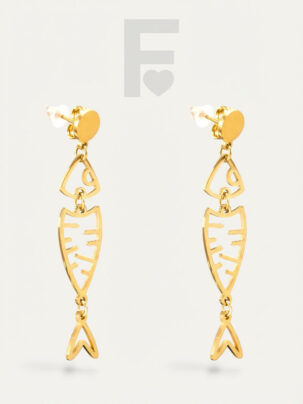 Pendientes pez movimiento FLORYNATA, vista frontal, diseño Sal, acero quirúrgico 316L